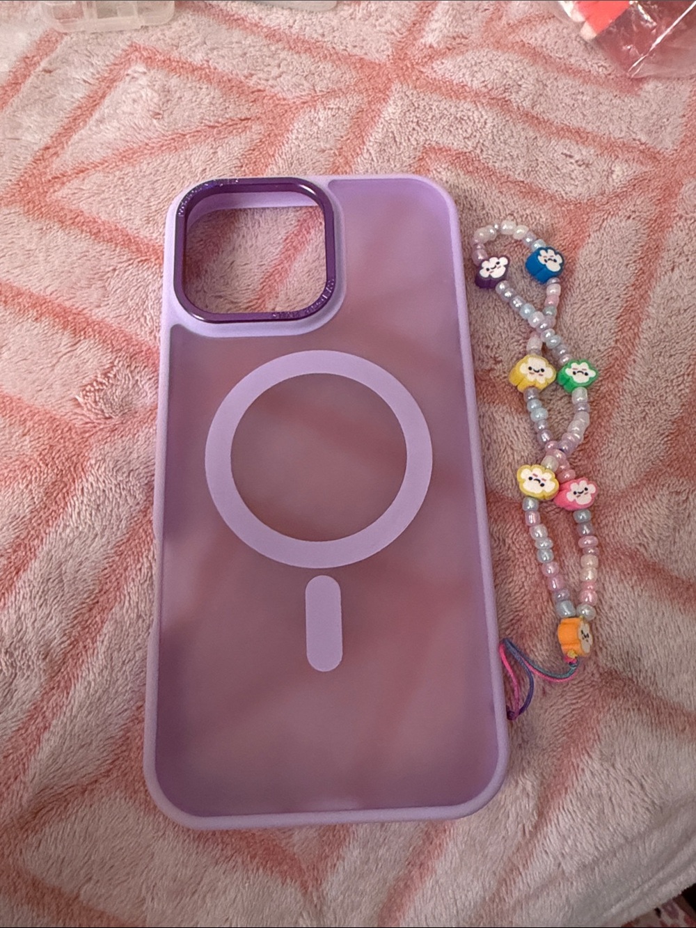 Purple MagSafe-Compatible Phone Case with Beaded Strap